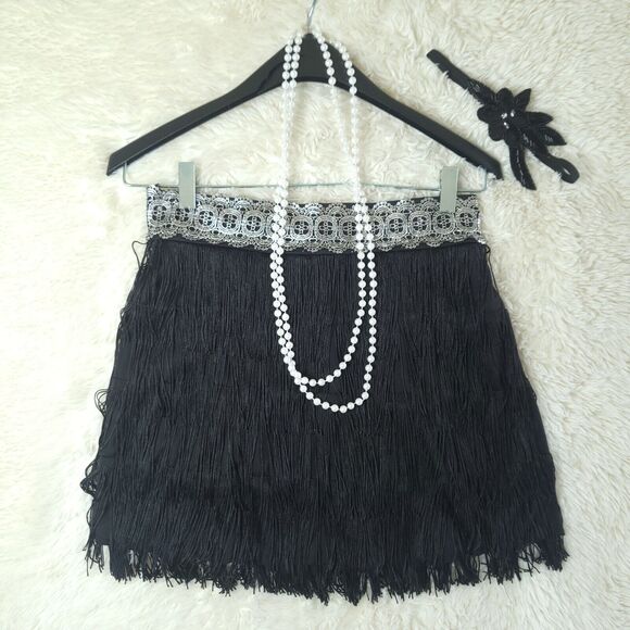 Spirit Halloween 1920s Flapper Skirt Set W/ Necklace & Headband Sz L - Picture 1 of 9